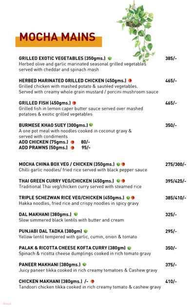 Menu of Mocha, Gandhinagar, Ahmedabad .